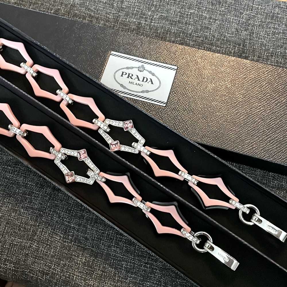 Prada Petal Pink Plexiglass Art Deco Crystal Bag Strap